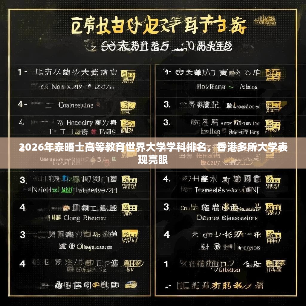 2026年泰晤士高等教育世界大學(xué)學(xué)科排名，香港多所大學(xué)表現(xiàn)亮眼